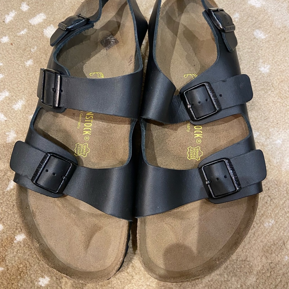 Black Birkenstock sandals in size 48 or 14 US